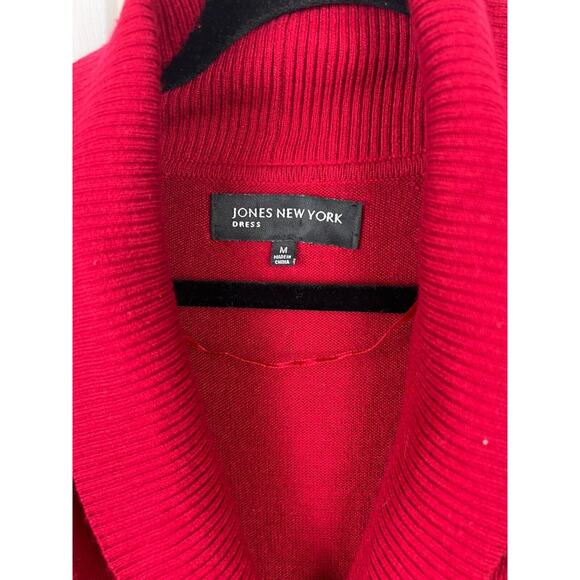 Jones New York Red Cable Knit Short Sleeve Drape V-neck sweater dress Medium - Picture 5 of 9